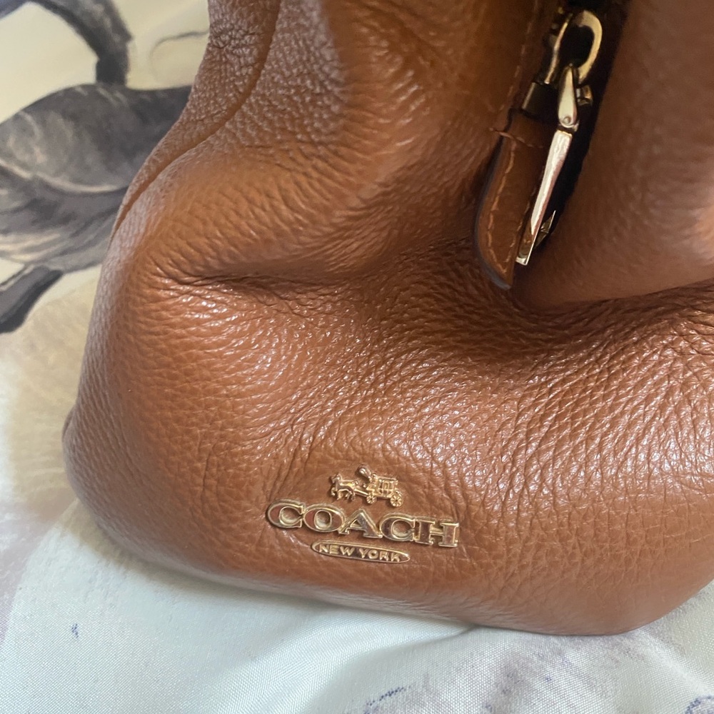 Coach Brown Leather Shoulder Bag with Pebbled Texture